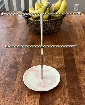 Silver Metal T-Bar Jewelry Stand, 2 Bars Round Base for Bracelets/Necklaces